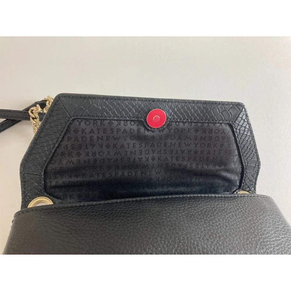 Kate Spade New York Black Pebbled Leather Crossbody Bag Gold Chain Strap Snake